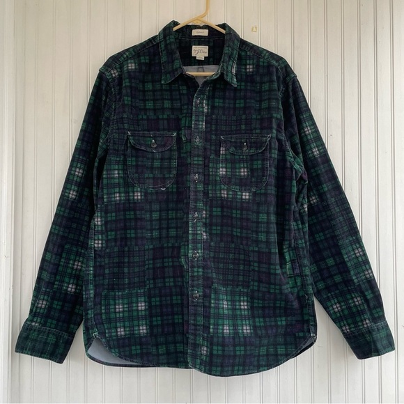 J.Crew Men's Garment Dyed Corduroy Tartan Patchwork Shacket Workshirt LARGE - Picture 1 of 11